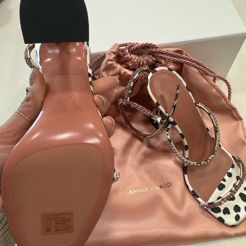 AMINA MUADDI Gilda Crystal-Embellished Satin Sandals - Picture 7 of 13